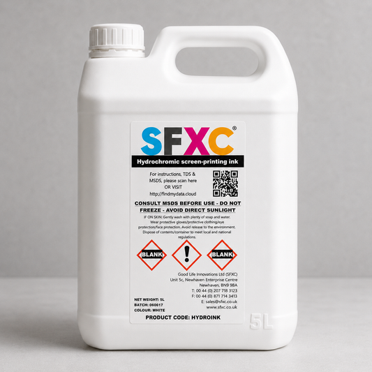 SFXC Hydrochromic Ink 5 litre Hydrochromic Reversible Wet and Reveal Screen Printing Ink for Plastic and Film