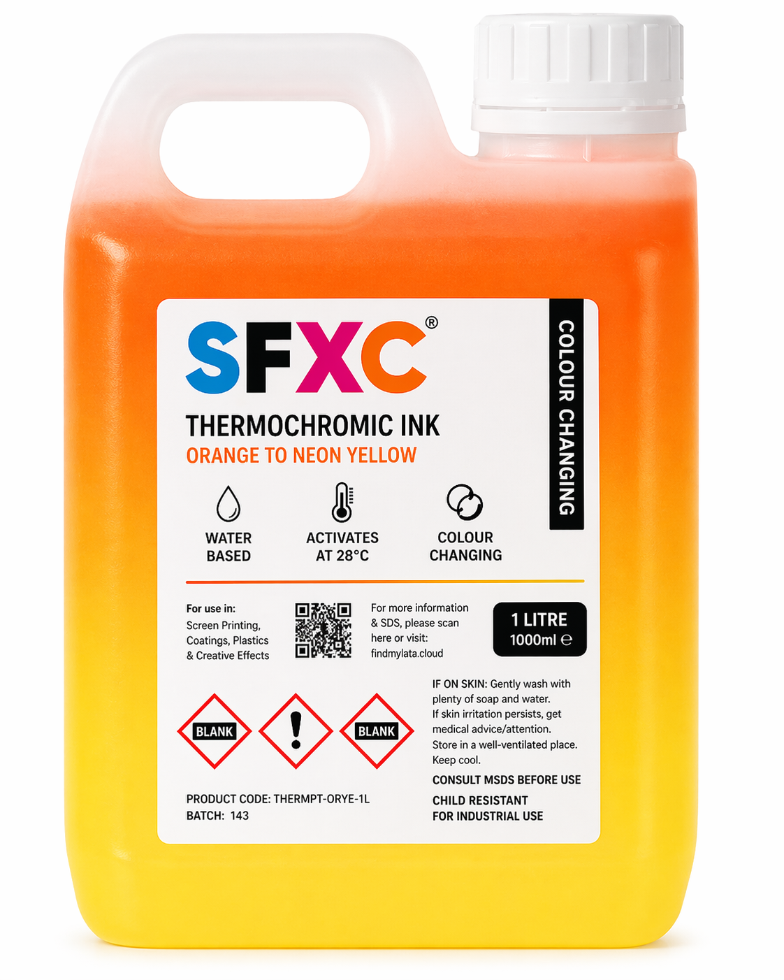 SFXC Thermochromic Paint Temperature Responsive Thermochromic Ink - Orange to Neon Yellow